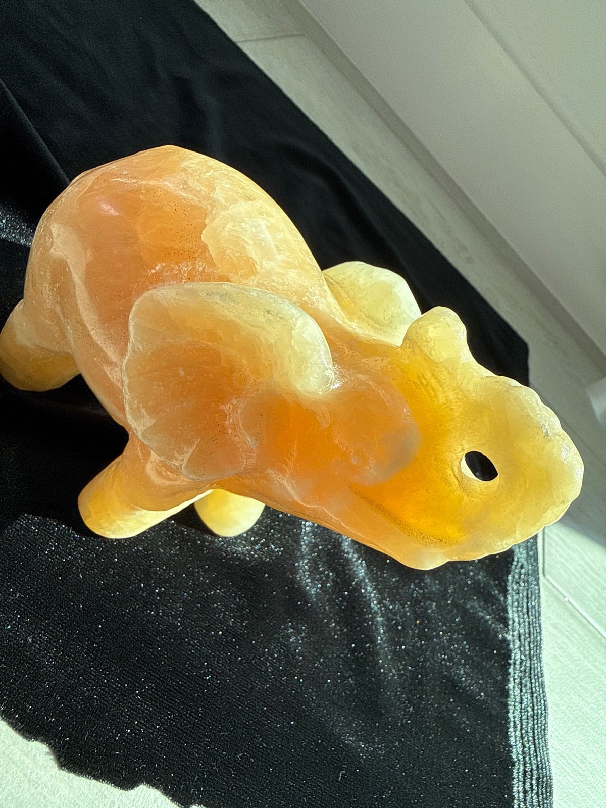 Honey Calcite Elephant Carving
