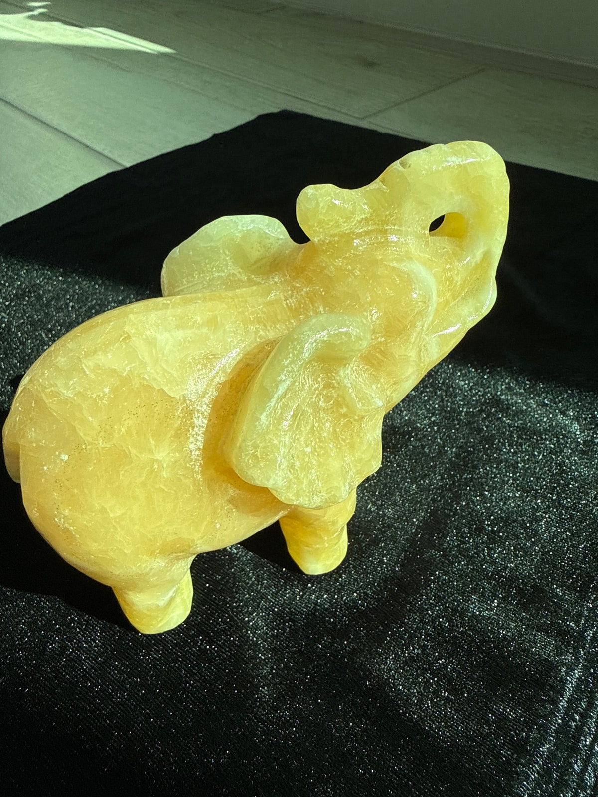 Honey Calcite Elephant Carving