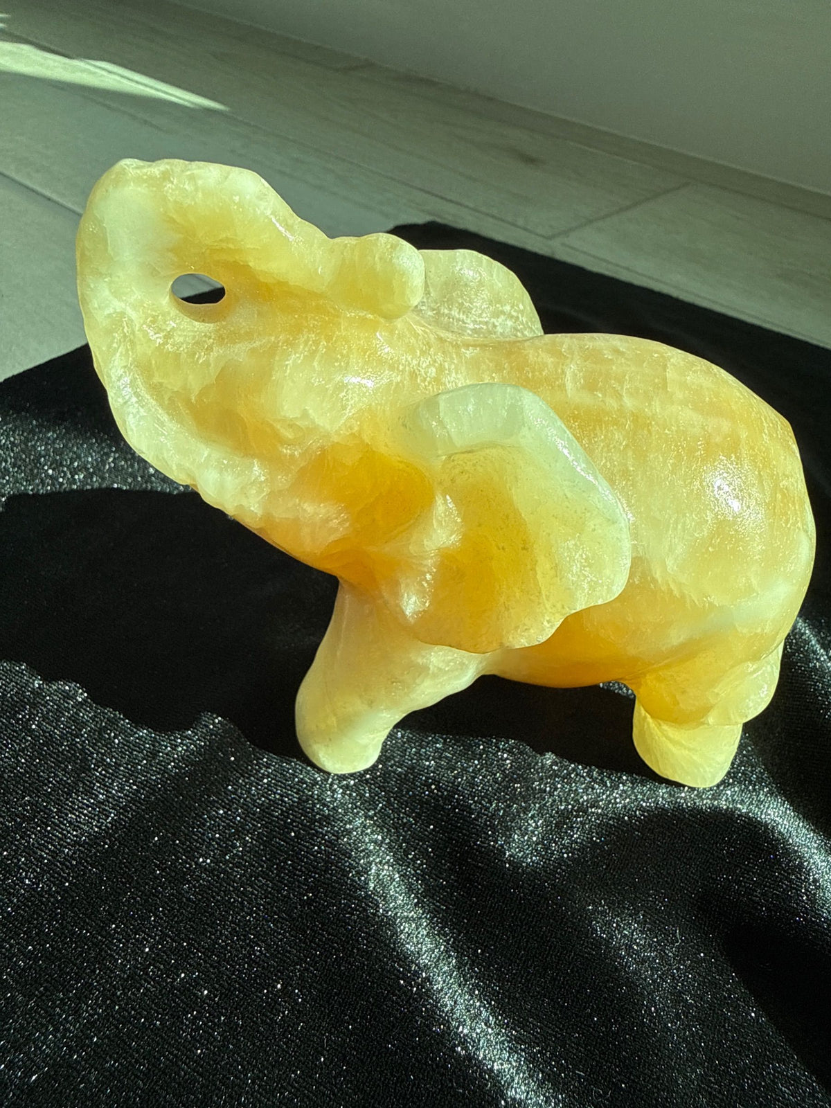 Honey Calcite Elephant Carving