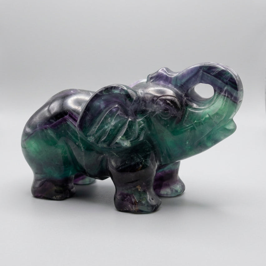 Black Fluorite Elephant with UV