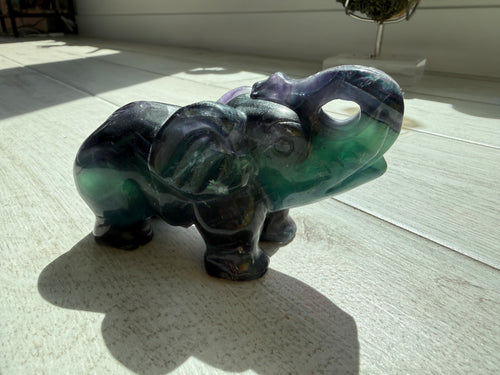 Black Fluorite Elephant with UV