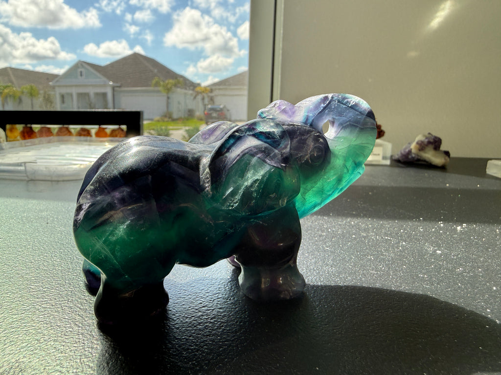Black Fluorite Elephant with UV