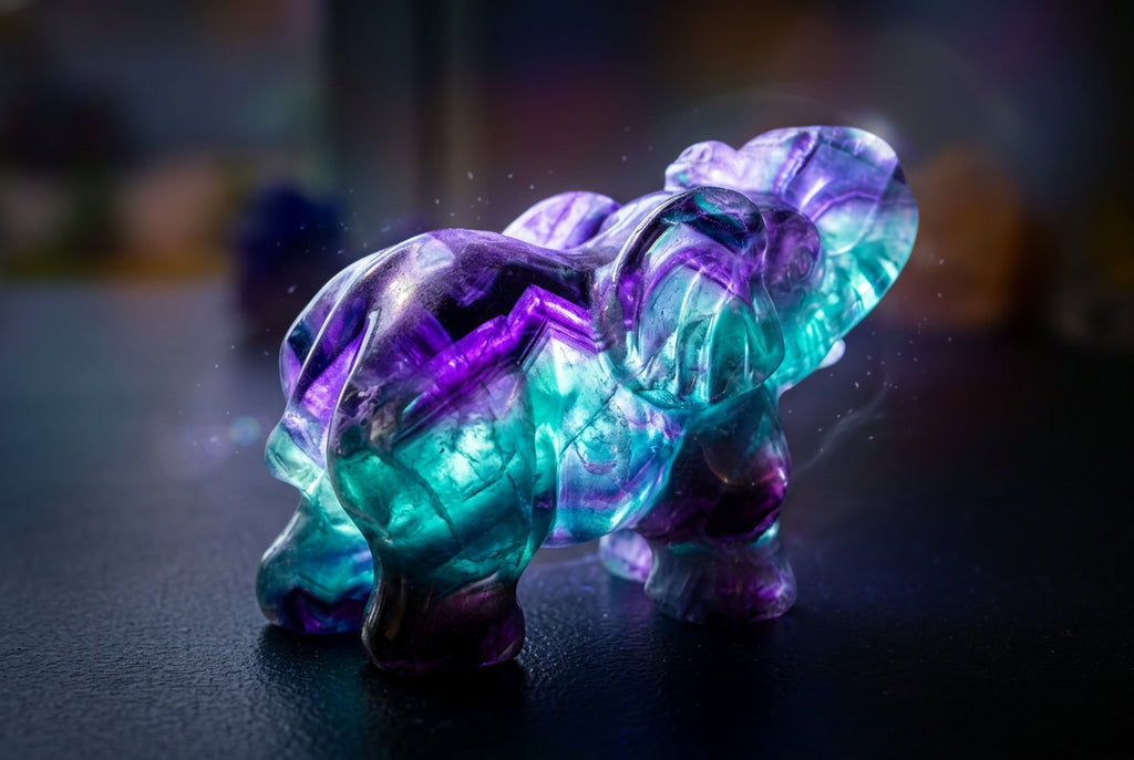 Black Fluorite Elephant with UV