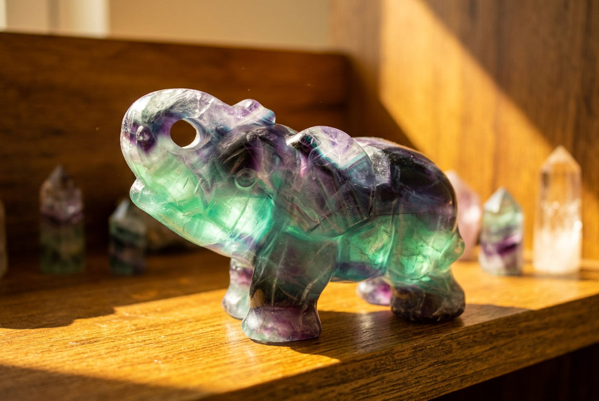 Black Fluorite Elephant with UV