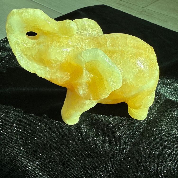 Honey Calcite Elephant Carving